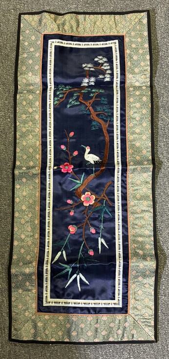 Other - Vintage Chinese Silk Dresser Scarf Embroidered Crane Plum Blossom Beijing